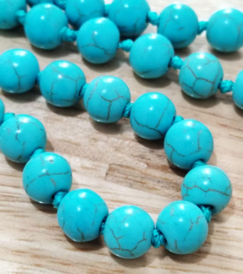 QS Long Turquoise Necklace Round Stone Beads Chunky Fashion Jewelry for Women cross Necklace Multi Meditation necklace 47.5inch - Image 2